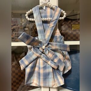 Stylish Plaid Dog Dress with Bow and with Harness